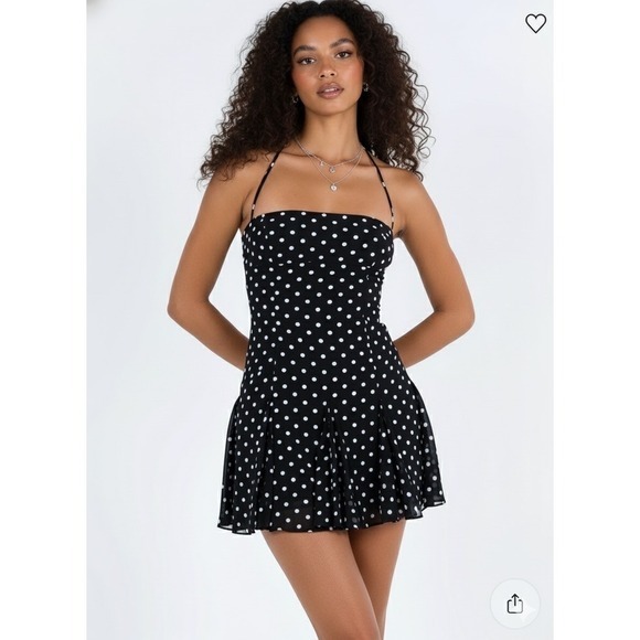 Princess Polly Dresses & Skirts - Princess Polly Polka Dot Halter Mini Dress Black White Ruffle Hem US 4